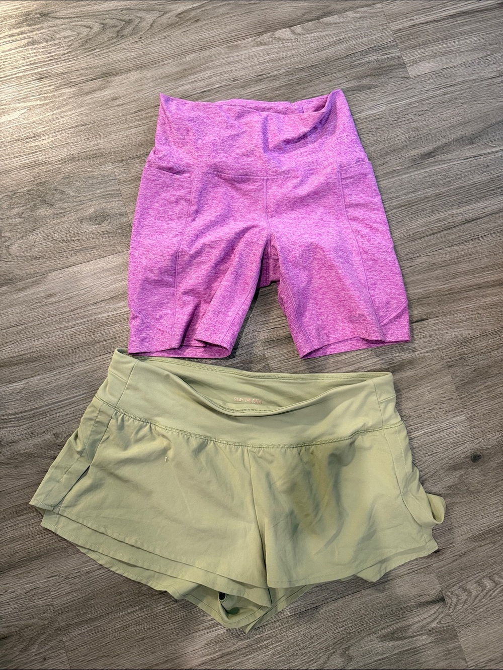 Calia Purple High-Rise Athletic Bike Shorts & Olive Green Layered short Set
